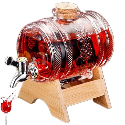 ガラス製飲料ディスペンサー 1L/3L/5L 樽型蛇口付き 木製スタンド 漏れ防止設計 レモネード・パーティー・ウイスキーデカンター用コルク栓 3000ml