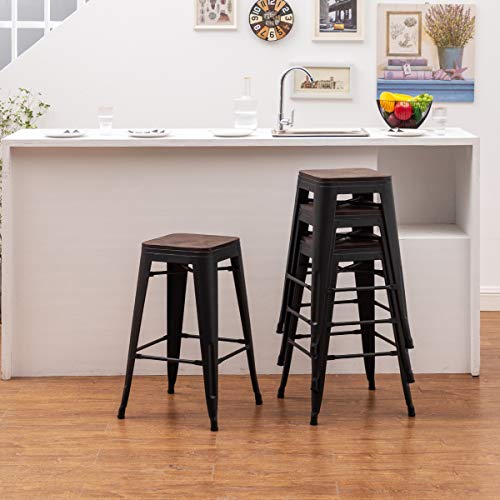 Tongli 24 Inch Bar Stools Set Of 4 Counter Height Stools Stackable Bar Stool Backless Metal Barstools Matte Black Counter Stools Indoor For Kitchen & Island&Dining Chairs Set Of 4 #TOP3