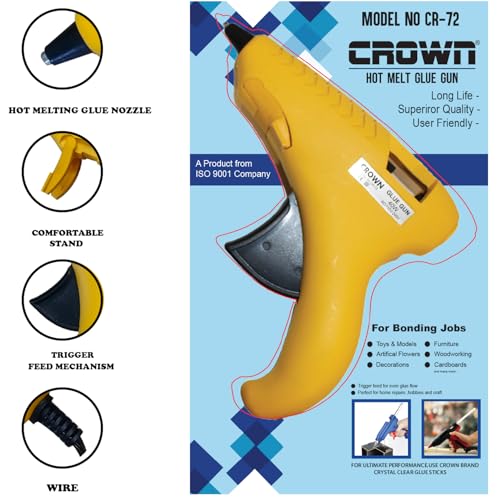 Image of CROWN Hot Melt Glue Gun CR72 - Fast Heating Glue Gun with Trigger Feed, Includes 5 Glue Sticks - Strong Adhesive for DIY, Crafts, Wood, Plastic, Fabric, Home & School Repairs