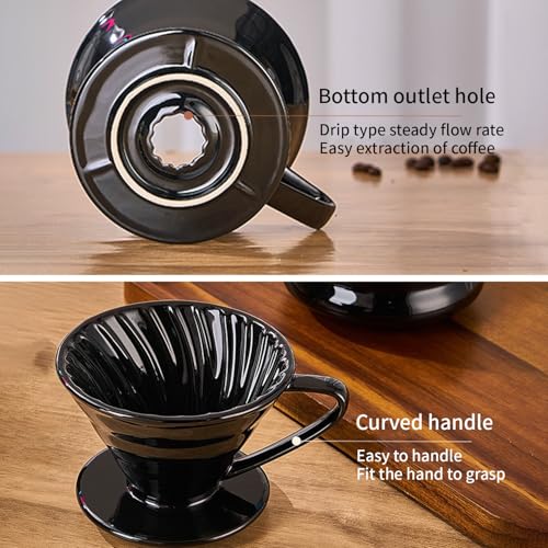 Marirao Pour Over Coffee Maker, Single Cup Coffee Dripper, Manual Porcelain Slow Brewing Accessories for Travel, Camping, Office, Home, Cafe, Coffee Gifts (Black, Large) — view 3