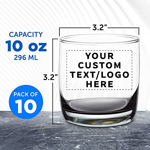 Custom Whiskey Glasses 10 Oz Set Of 10, Personalized Bulk Pack - Heavy Base Old Fashioned Glass, Perfect For Scotch, Bourbon, Whiskey, Cocktail - Black #TOP4