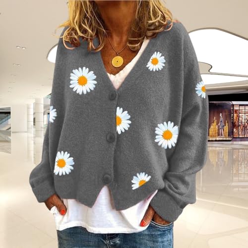 ZOCAVIA Women's Floral Knit Sweaters Cardigan Fall Winter Button Down Open Front Casual Flower Embroidered Cropped Sweaters2