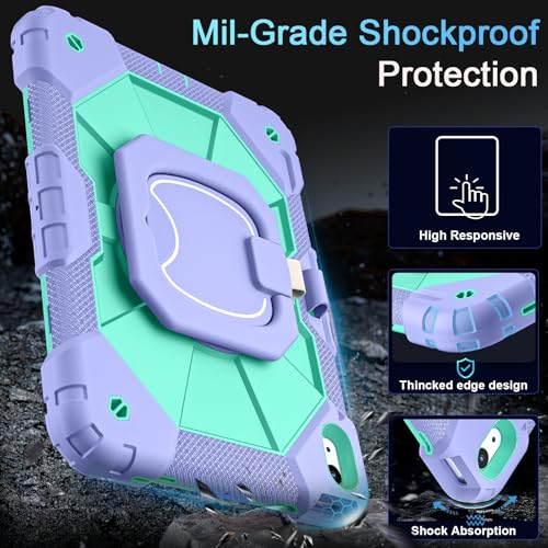 Image of Auizotl Case for iPad (A16) 11th /10th Generation 2025 /2022,iPad Case 10th Generation with Rotating Stand Screen Protector,Shockproof Cover for i Pad 11.0 /10.9 Inch C ase,Purple Green