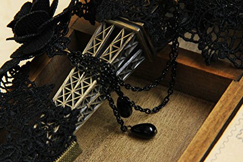 Pure Gothic Ribbon Bridal Lace Pattern Necklace Vintage Romantic Handmade Bridal Wedding White Lace Choker Necklace Short Flower Pearl Relighous Necklace (With A Black Rose) #TOP7