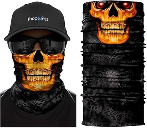 ShopINess Pañuelo Bandana Braga Cuello Tubular Calavera Multifunción Unisex Adulto para Moto Deporte Fiestas Halloween y Carnaval Calavera (Fuego)