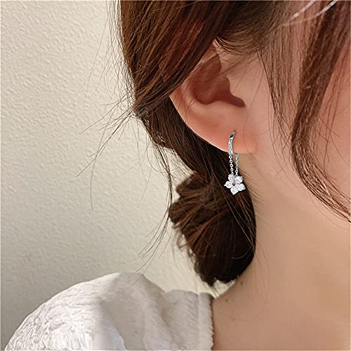 Tassel CZ Flower Dangle Drop Small Huggie Hoop Earrings for Women Girls Dainty 925 Sterling Silver Hypoallergenic Cartilage Cuffs Threader Chain Cute Little Hoops for Daughter Bff Birthday3