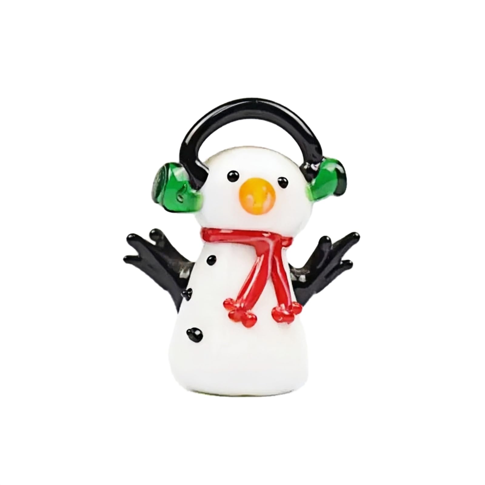 CHIGAGGLE 2'' Miniature glass figurine, Hand Blown Glass Art, Handmade Creative Collectibles and Gifts, Snowman with Headphones - Cas3
