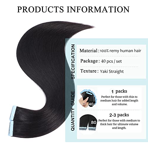 40Pcs Yaki Straight Tape In Hair Extensions Black Women Real Human Hair Light Yaki Sided Seamless Pu Tape In Hair Extensions 100% Human Hair #TOP2