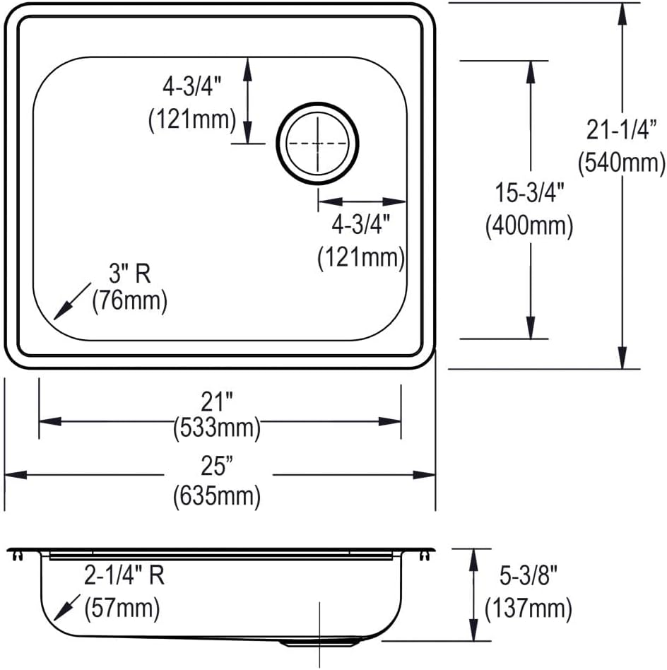 Dayton GE12521R3 Single Bowl Top Mount Stainless Steel Sink