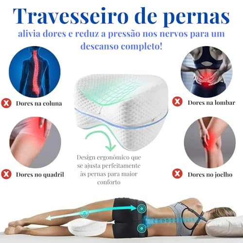 Travesseiro Ortopédico Leg Pillow Premium com Espuma de Memória - Almofada de Suporte Lavável, Confo