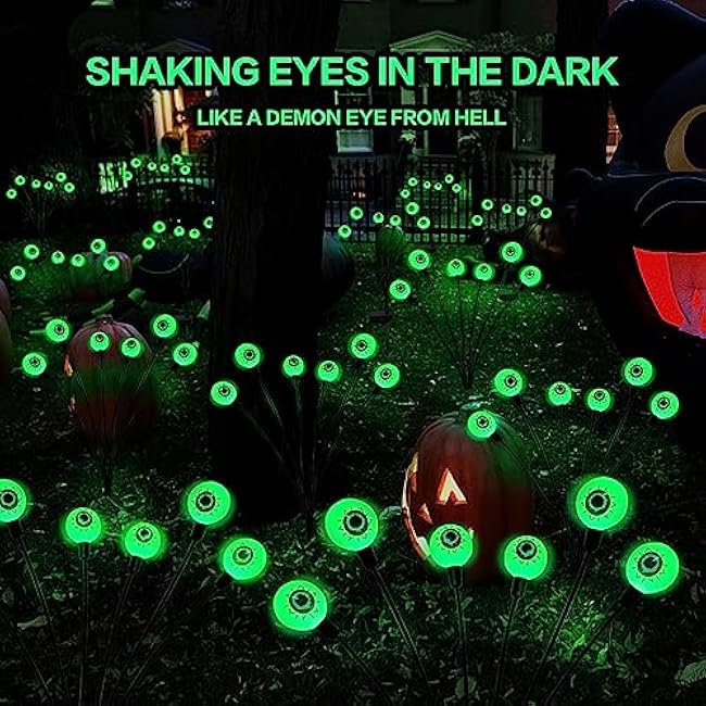 Halloween Decorations Outdoor Solar Scary Eyeball Lights,2PACKS 12LED Green Eyeball Swaying Firefly Lights,Waterproof Solar Halloween Path Lights for Yard/Garden/Lawn/Party Decor