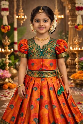 Lehenga Choli fille Amzira en jacquard floral à manches battantes
