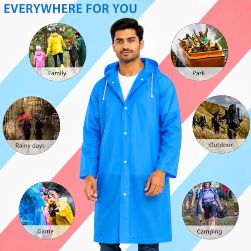 Image of Raincoat for Men & Women | Reusable Hooded Rain Wear | Lightweight 140 GSM Rain Coat with Snap Buttons | Full Length Unisex Rain Coat for Travel, Bike Riding & Monsoon
