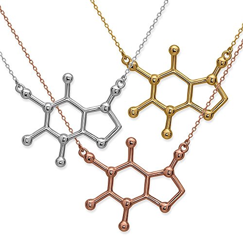 Pendentif molécule de caféine en argent sterling 925 de haute qualité