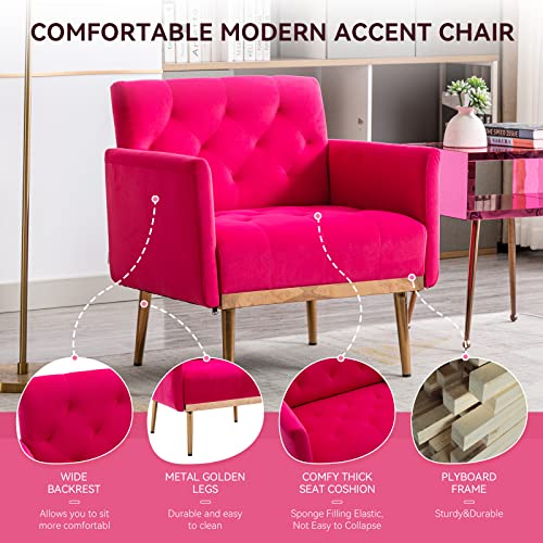 Letesa Tufted Accent Chair Leisure Single Sofa With Rose Golden Feet Upholstered Arm Club Leisure Modern Reading Chair For Living Room Bedroom Club Office (Rose Red, Velvet) #TOP3