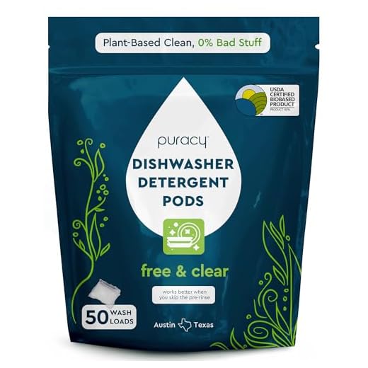Puracy Dishwasher Pods, 50 Count, Natural Dishwasher Detergent, Free & Clear Enzyme-Powered Automatic Dishwasher Pod, Spot and Residue-Free Dish Tabs, 2-in-1 Dishwasher Soap and Rinse Aid