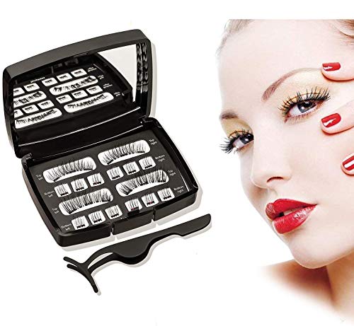 Natural Magnetic False Eyelashes,BEENLE 2 Pairs 3 Magnets Fiber Full Eyes Magnetic Eyelashes - Reusable, Lightweight And Easy to Apply