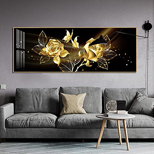 Photo murale pour salon décor moderne tableau abstrait or rose 50x150 - 3
