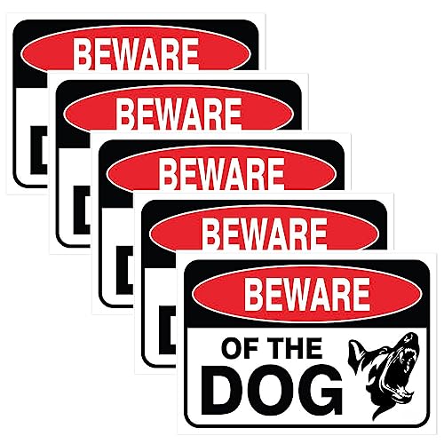 Image of CVANU Beware of THE DOG Warning Safety Self-Adhesive Waterproof PVC Vinyl Sign Sticker Size (11.7inchX8.3inch) Pack of 5