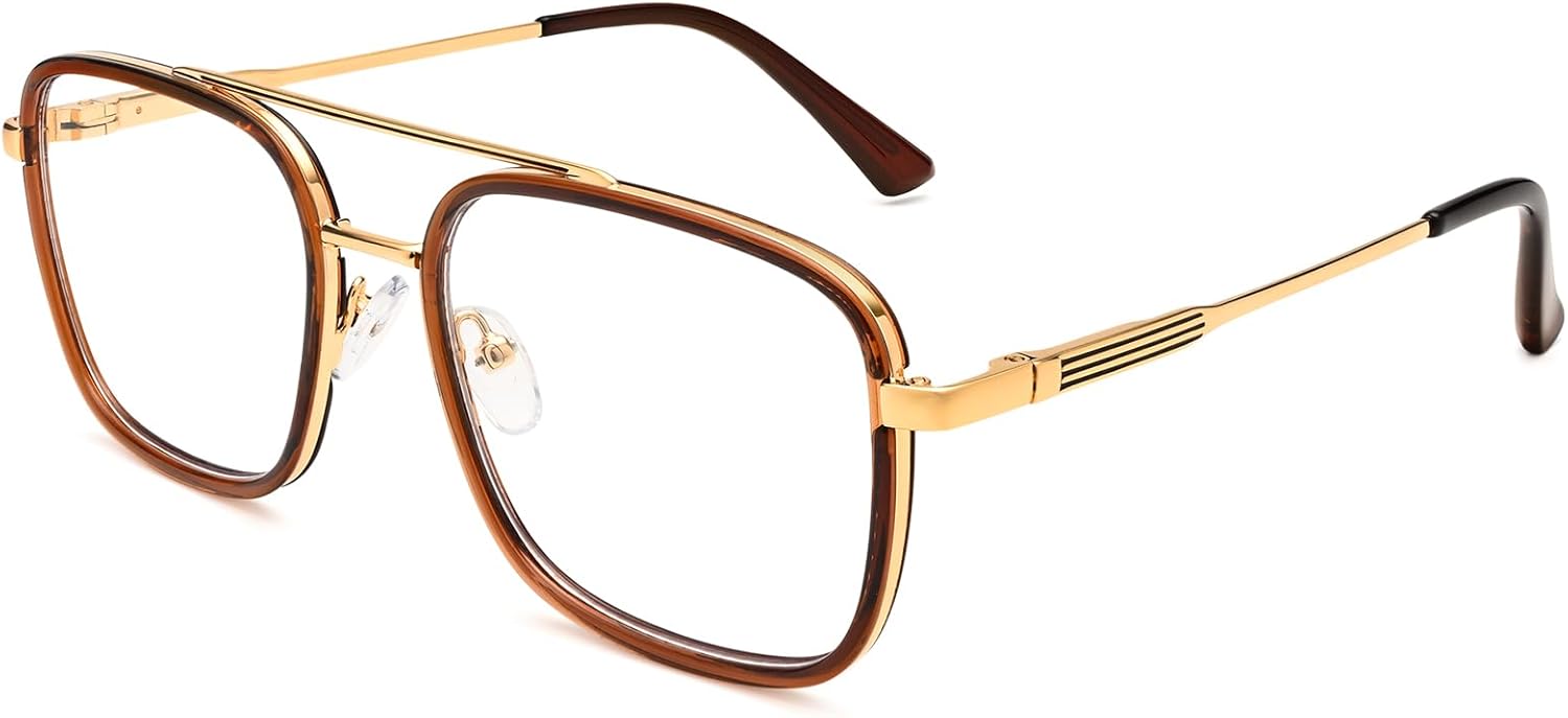 Dollger Aviator Blue Light Glasses for Men Women Anti BlueLight Computer Gaming Glasses Square Classic Metal Frame Eyeglasses