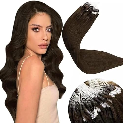 LaaVoo Nano Ring Hair Extensions Real Human Hair Platinum Blonde Hair Extensions Remy Straight Nano Beads Real Human Hair Extensions 14Inch 50g 50s #60