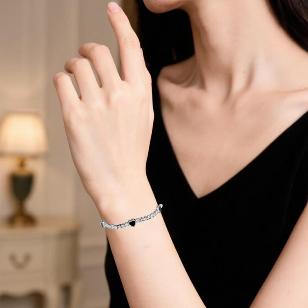 Heart Tennis Bracelets for Women, 14K Golden Plated 4MM Bracelets for Women, Pink Black Cubic Zirconia Heart Bracelet, Charms Matching Bracelets for Couples - Image 4