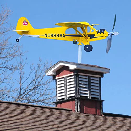 Sfaft Airplane Weathervane，Piper J3 Cub Airplane Wind Spinner Metal Airplane Weathervane, Easy To Install In The Garden, Patio, Roof, Lawn Gifts For Flight Lovers (Airplane Weathervane[Small]) #TOP2