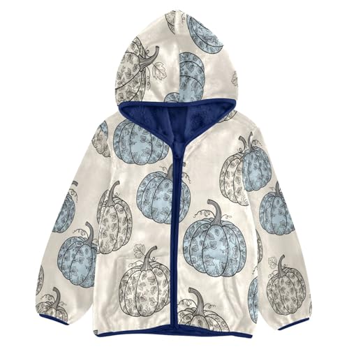 Pumpkin Pattern with Floral Toddler Fleece Jacket Girl Boys Hooded Fleece Jacket Coat Warm Outwear Zip-up 3-10T