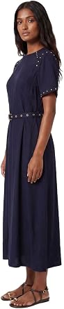 Karen Millen Premium Viscose Linen Woven Midi Dress with Stud Detail