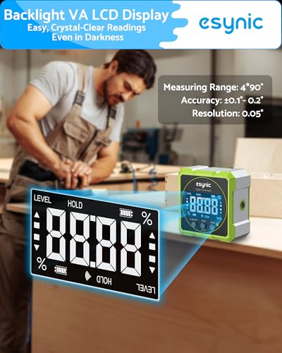 Miniatura 6 de Esynic Inclinómetro Digital Magnético Con Láser Verde Electrónico Inclinómetro Digital Recargable Electrónico Medidor De Ángulos Alta Precisión Pantalla Lcd Para Carpintería Y Construcción