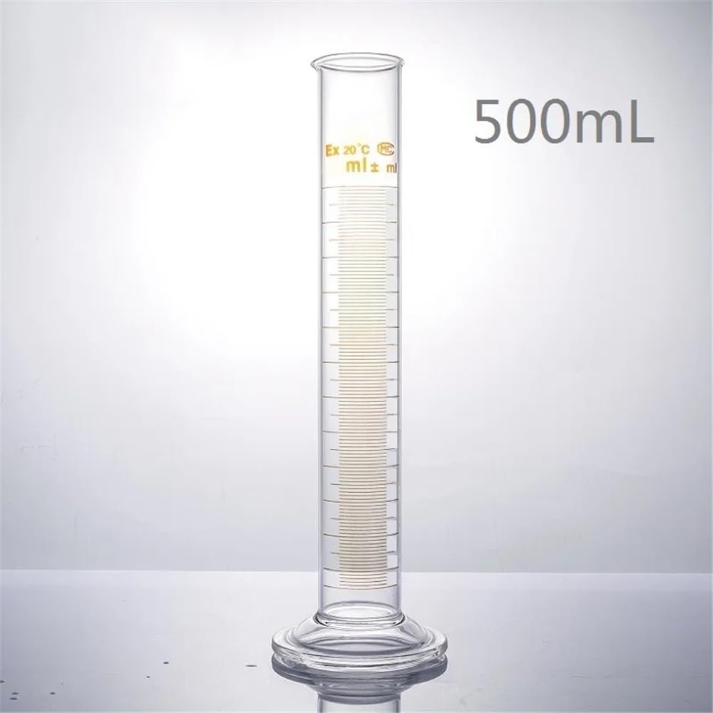 Cristalería de Laboratorio Probeta graduada de 500 ml con pico y base redonda de vidrio. Equipo de laboratorio.