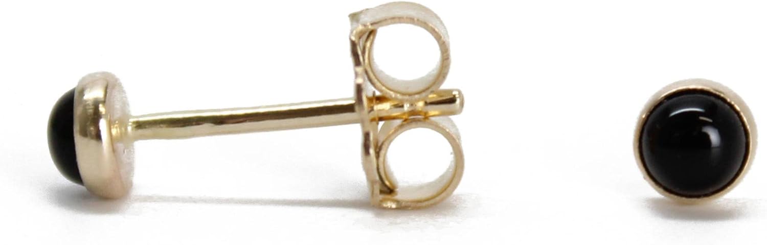 Handmade Black Onyx Studs, Tiny 3mm Studs in Yellow Gold Fill