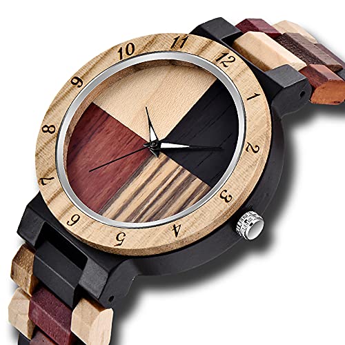 Montre en bois naturel homme mouvement quartz japonais affichage coloré design éco - 2