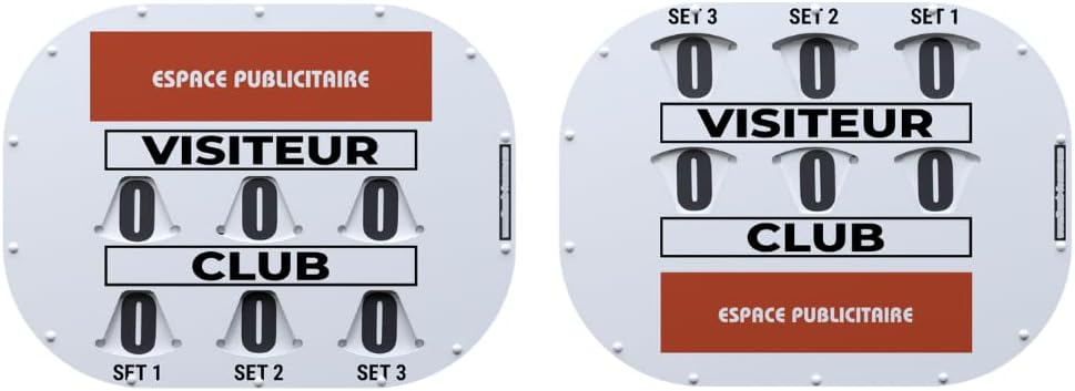 Manual Score Board with Rotating Discs Model Cliptec (80x60) Made in France and Double Sided (Front / Reverse) - PVC and 2 Year Warranty, Designed with a Advertising Space