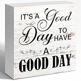 WUZYOU Positive Vibes Wooden Box Sign It's A Good Day To Have A Good Day, 5x5x1 INCH Sign, Scandinavian Entryway And Kitchen Decor, Natural Wood Wall Art With Daily Motivation Message