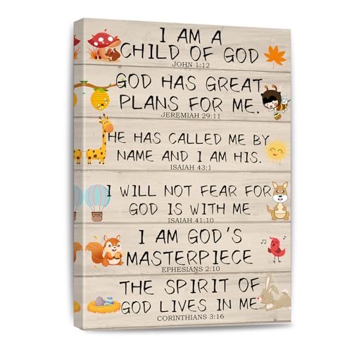 I Am Child Of God Scripture Canvas Wall Art Bible Verses for Kids Christian Religious Gifts for Children Nursery/Classroom/Bedroom Wall Decor Ready to Hang 16 * 24 Inch