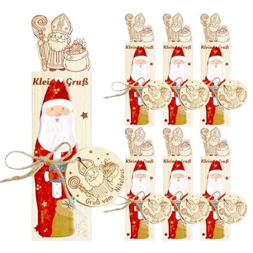6er Set Nikolaus Geschenke mit Holz Karte und Anhänger,...