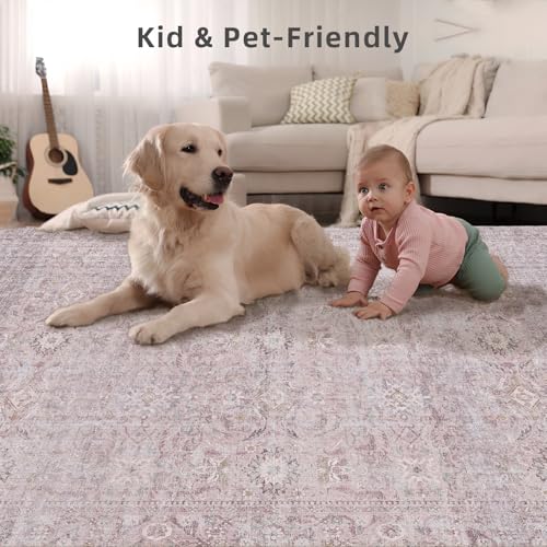 Washable Boho Bedroom Area Rugs: 3'x5' Small Entryway Rug Stain Resistant Tribal Distressed Accent Rug Non Slip Low Pile Soft Carpets for Entrance Front Door Floor Kitchen Bedside Living Room Office
