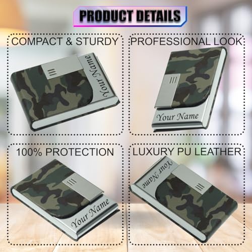 Image of Engraved Your Name Customized On Vertical Card Holder -Luxurious Unisex Design-RFID Blocking Stainless Steel 1 x 10 x 6 cm for Credit|Debit|ATM|Business Visiting Corporate Gift (Green-PTI)