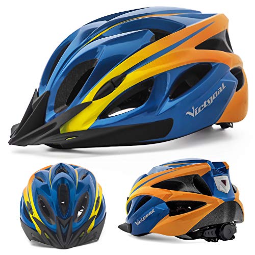 Victgoal Adults Bike Helmet for Men Women Detachable Magnetic Goggle Visor Bicycle Helmet with LED Rear Light Cycling Road Mountain Cycle Helmet (Blue Orange-V) - Image 2