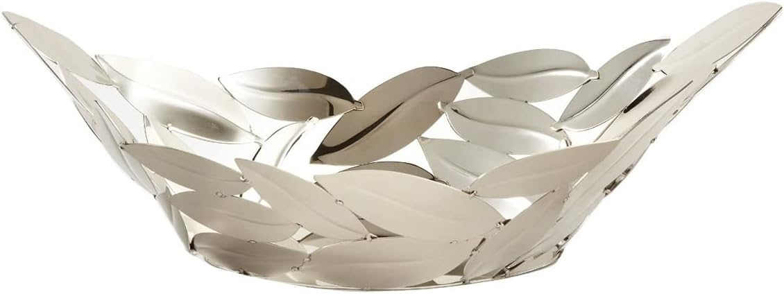 15.75x6.75" Oval Leaves Stainless Steel Boat Home Decor & Gift in Silver