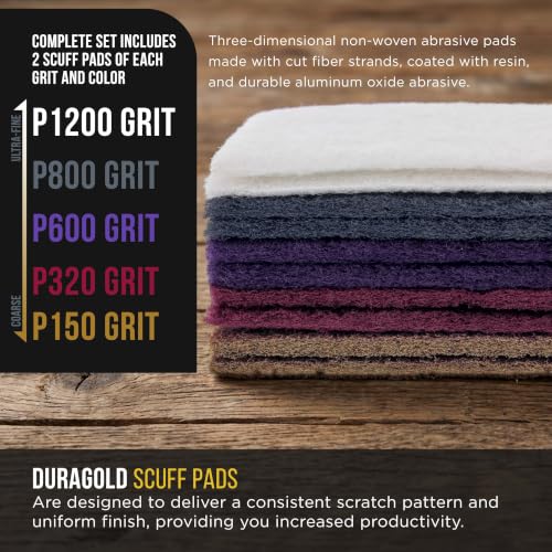 Image of Dura-Gold Premium 6 inch x 9 inch 10 Scuff Pad Variety Pack, 2 Each Maroon, Gray, Gold, Purple and White - Scuffing, Scouring, Sanding, Cleaning, Blending, Paint Surface Prep Adhesion - Automotive Auto Body
