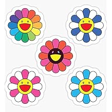Takashi Murakami Happy Flower 5 Pack Sticker - Sticker Graphic - Auto, Wall, Laptop, Cell, Truck Sticker for Windows, Cars, Trucks