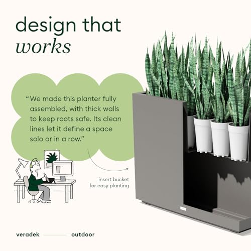 Image of Veradek Block Series Span Plastic Planter - Tall Rectangular Planter for Indoor or Outdoor Patio /Porch, Gray, 24.25 in Height, 12 in Width, 30 in Length