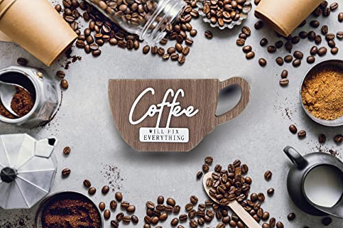 Wooden Small Coffee Sign For Counter Top Decoration Cute Coffee Sign For Kitchen Coffee Bar Or On Coffee Machine Coffee Will Fix Everything #TOP5