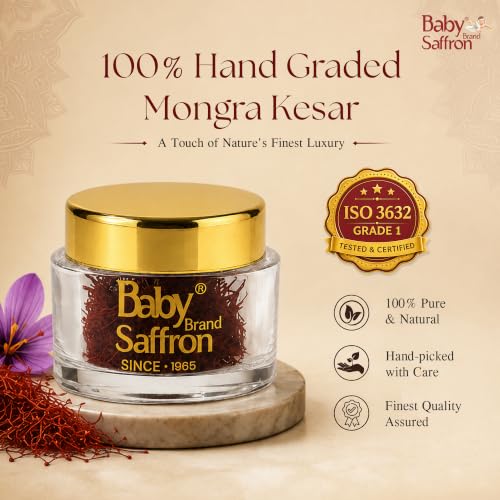 Image of Baby Brand Saffron Triangular Gift Hamper | Mongra Kesar /Keshar Threads (1gm) + Instant To Use Saffron Powder (4x500mg Each) | Grade 1 ISO 3632 Tested | For Wedding, Celebrations & Corporate Gifting