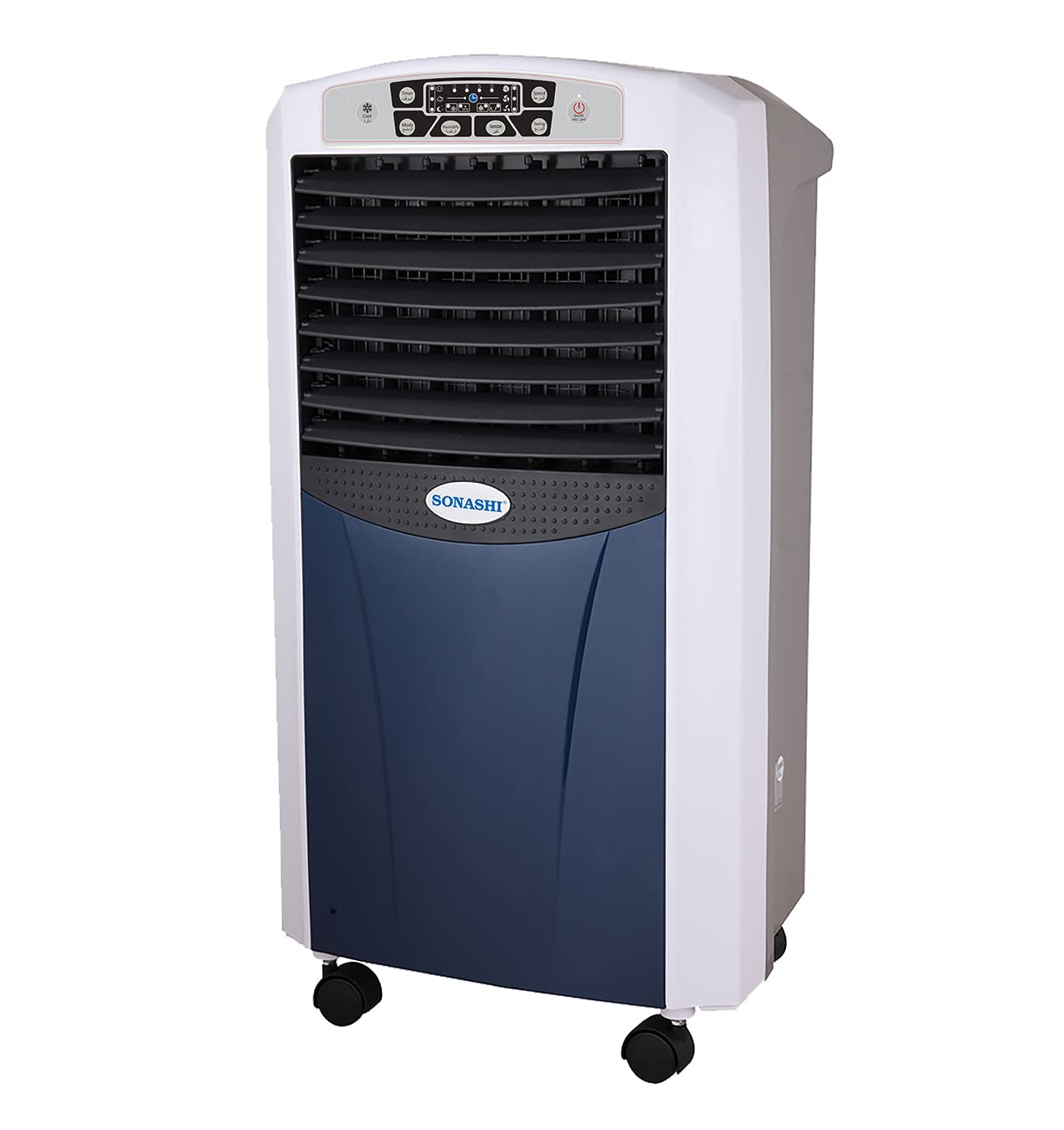SonashiSAC-204 Portable Air Cooler w/ 7 Liter Water Tank, 2 Ice Boxes, Three Wind Speeds, Water Level Indicator, 4 Castor Wheels, Electronic Display, 12 Hour Timer | Home Appliance