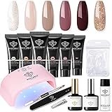 ❤Polygel Set Komplett: Gel Nägel Selber Set mit 20W LED Lampe, 6 x 15ml polygel farben, 1 x 20W Nagellampe, 36 Stück Nagelverlängerungsspitzen, ​1 x 10 ml Top Lack, 1 x 10 ml Basislack, 1 x 15 ml Slip Solution, 1 x Poly-Nagelbürste und -spatel, 1 x Nagelfeile.