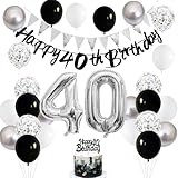 40th Birthday Decorations for Men, Navy Blue Silver 40th Birthday Balloons with Blue Happy 40th Banner 40 Cake Topper Decor Number 40 Balloon for Women 40th Party Decoration