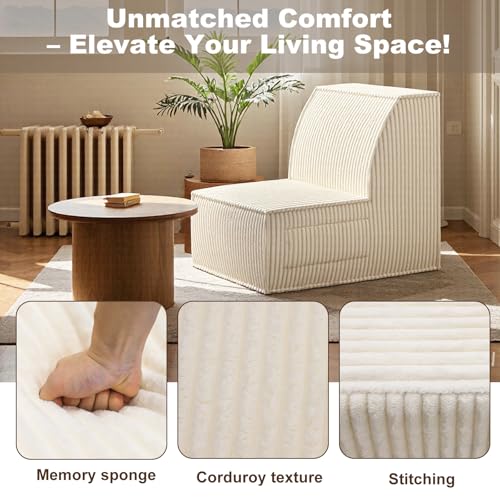 Image of Single Sofa Seat, Memory Foam Couch with Back Support, Mini Sofa, Resistant to Sagging, Suitable for Small Spaces, Living Rooms, Apartments, Dorms, Offices, White
